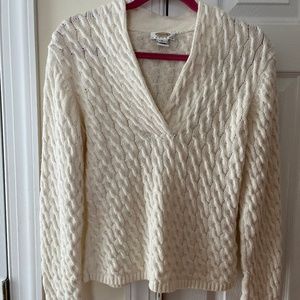 Talbots V Neck Cable Pullover Sweater,  Petite Medium